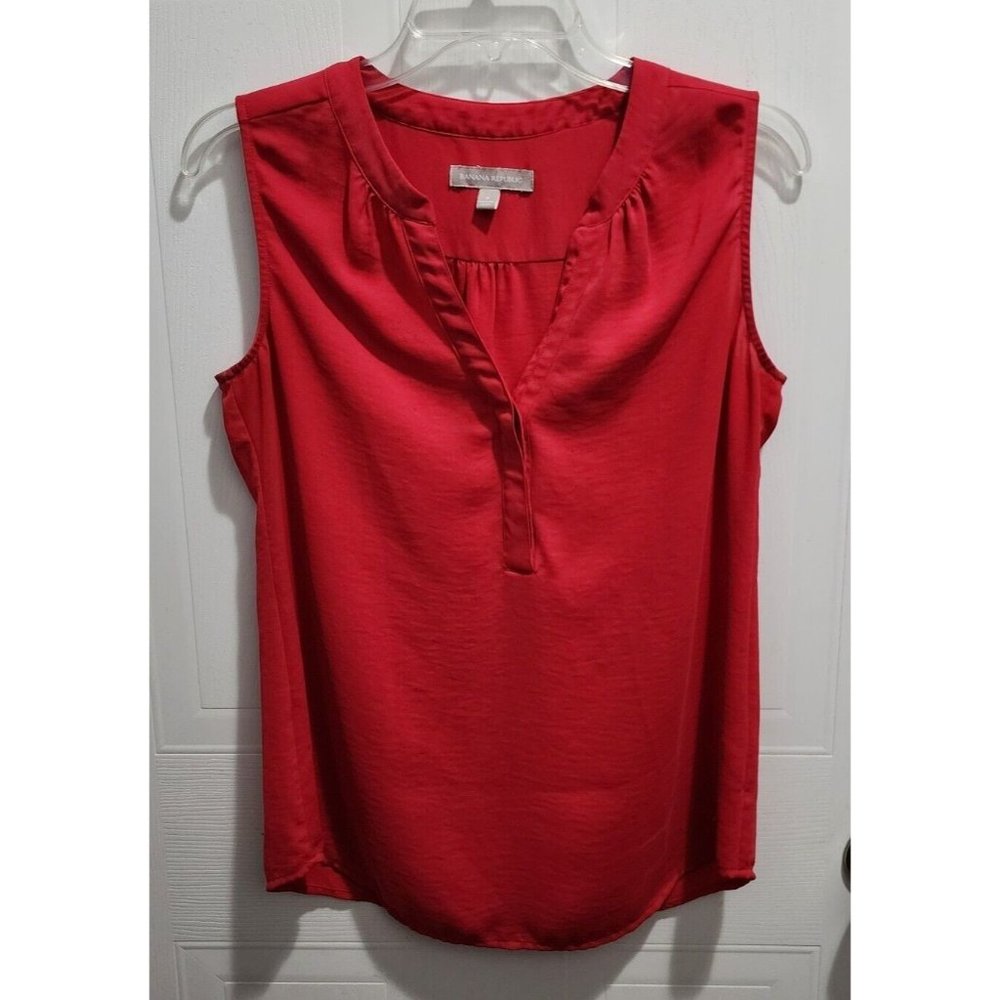 Banana Republic Women's Sleeveless Cutaway V Neck Blouse Top Pink Red Size Small